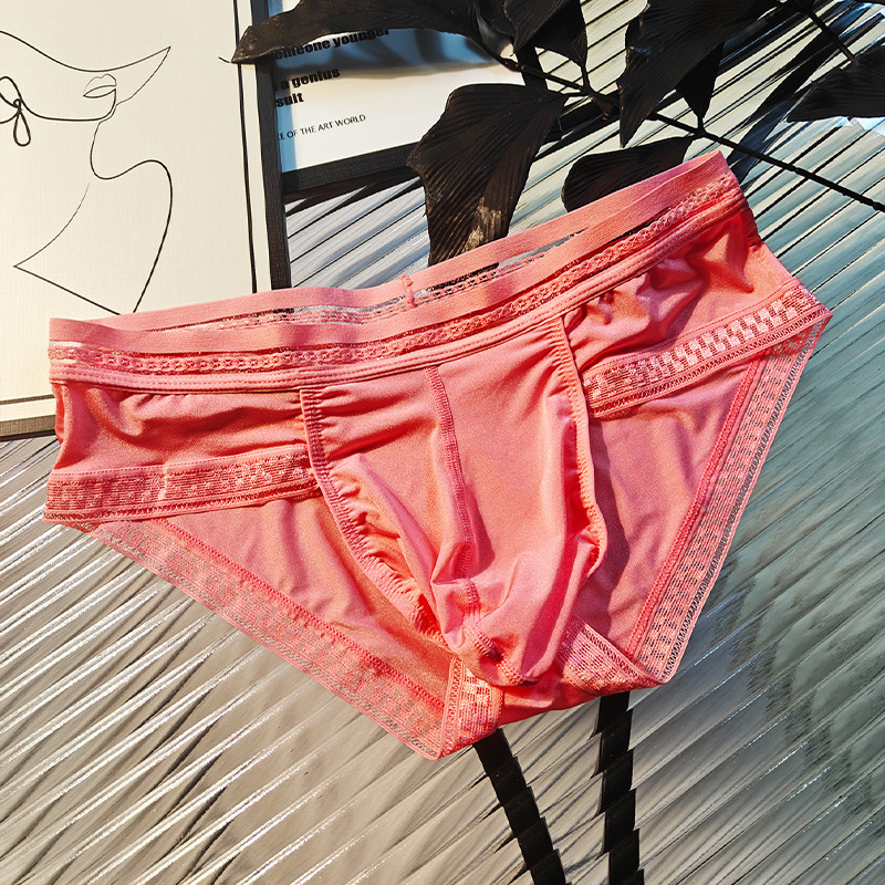 Muške gaćice od ice silk s čipkastim rubom, proziran dizajn, U-oblikovani kontur i prostran prednji džep, boxer briefs, prozračan, europska veličina