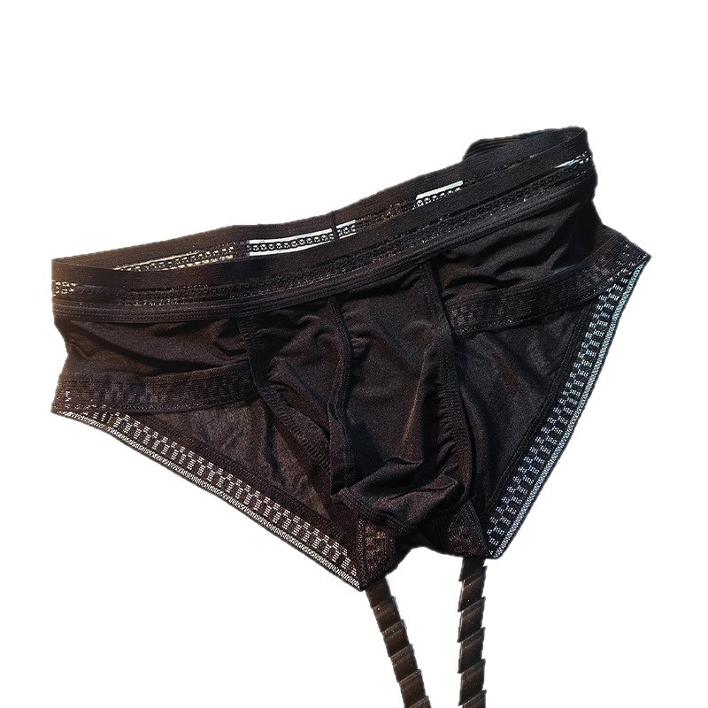 Muške gaćice od ice silk s čipkastim rubom, proziran dizajn, U-oblikovani kontur i prostran prednji džep, boxer briefs, prozračan, europska veličina