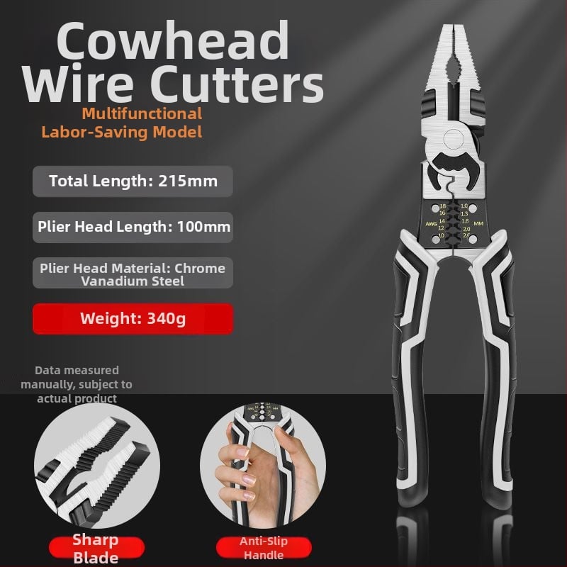 Германски стил мултифункционални клещи за тел с диагонален нос, индустриално качество, улесняващи работа на електротехник (4.6 мм)