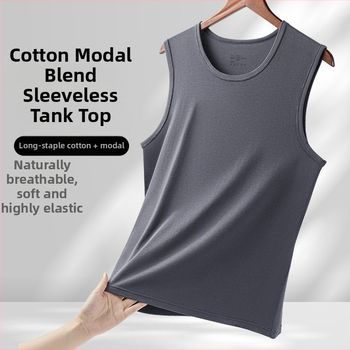 Modal vyriška be rankovių liemenė, laisvo kirpimo, be siuvimo, apvalus kaklo iškirptė, plonas audinys 101–120 g/m², 30–50% modal, visoms sezonoms