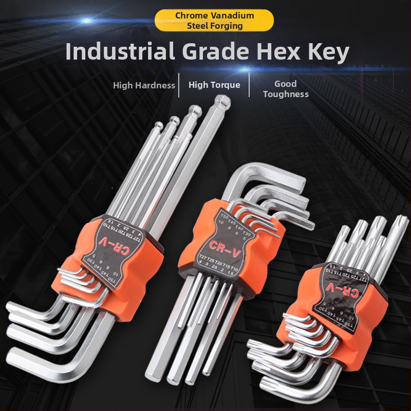 Tianhu 9-dielny set imbusových kľúčov s guľatým koncom, hex otvor, 45# oceľ