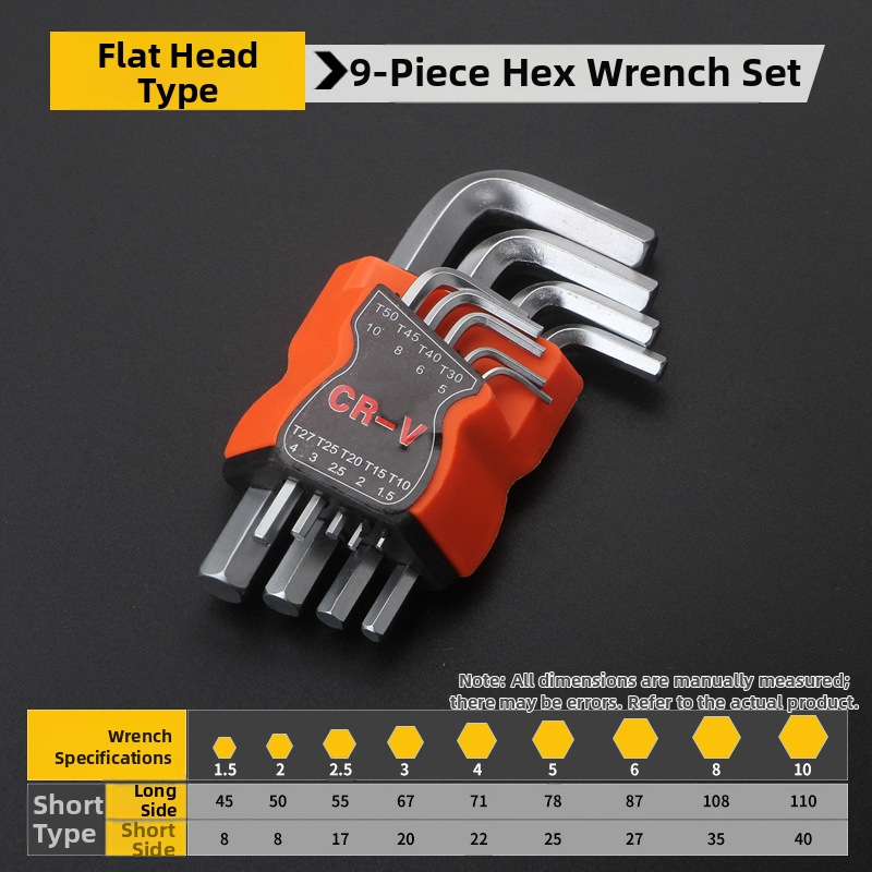 Tianhu 9-dielny set imbusových kľúčov s guľatým koncom, hex otvor, 45# oceľ