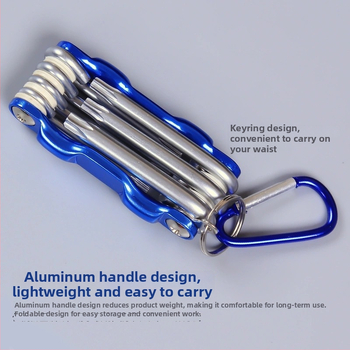 Hordozható összecsukható hatszögletű imbuszkulcs-készlet hatszögfejjel; króm-vanádium acél, fényes krómozott felület, 1,5–6 mm, metrikus/imperiális szabvány, tömeg 300 g