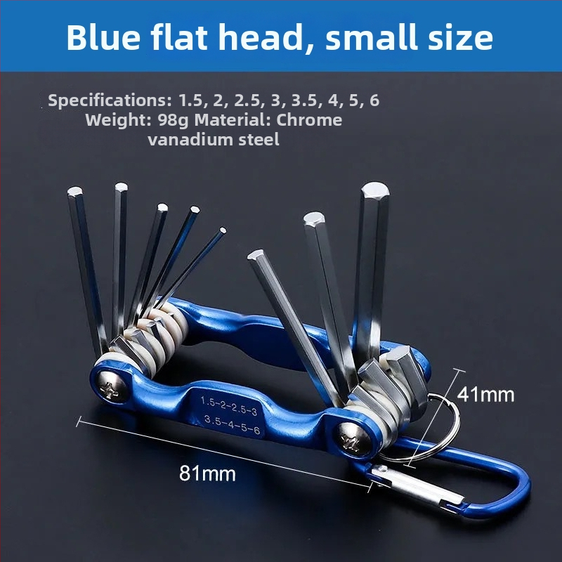 Hordozható összecsukható hatszögletű imbuszkulcs-készlet hatszögfejjel; króm-vanádium acél, fényes krómozott felület, 1,5–6 mm, metrikus/imperiális szabvány, tömeg 300 g