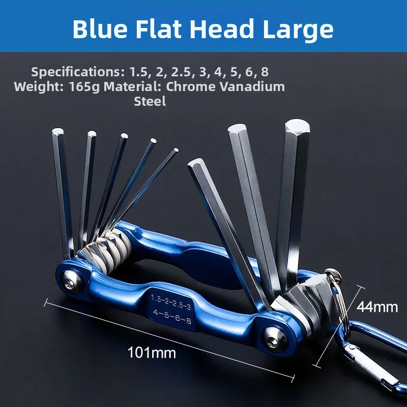 Hordozható összecsukható hatszögletű imbuszkulcs-készlet hatszögfejjel; króm-vanádium acél, fényes krómozott felület, 1,5–6 mm, metrikus/imperiális szabvány, tömeg 300 g