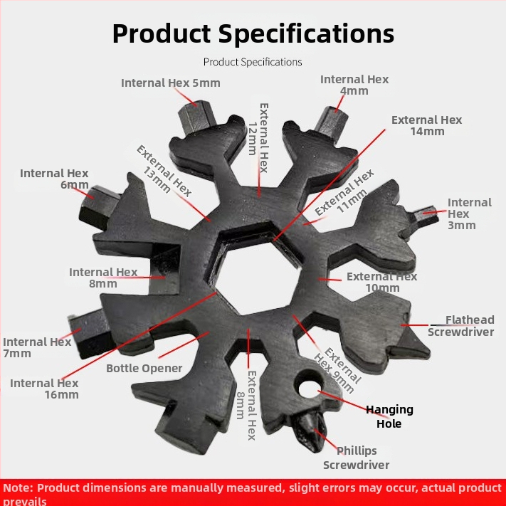 Snowflake Multifunkčný nástroj s mini šesťuholníkom a osmiuholníkom skrutkovača, prenášateľná karta nástrojov, Cr-V zliatina ocele