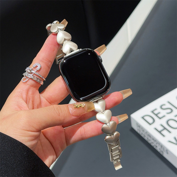 Brățară metalică pentru Apple iWatch cu motiv inimă — compatibil cu Apple iWatch, lățime 20 mm, închidere cu clapă, greutate 40 g, lansare 2024.