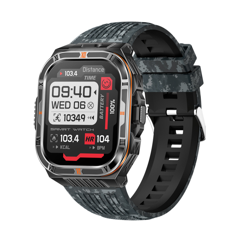 HT38 Ceas inteligent cu apeluri Bluetooth, lanternă, busolă, monitorizare ritm cardiac și pedometru (display IPS; încărcare magnetică; baterie 1100mAh)