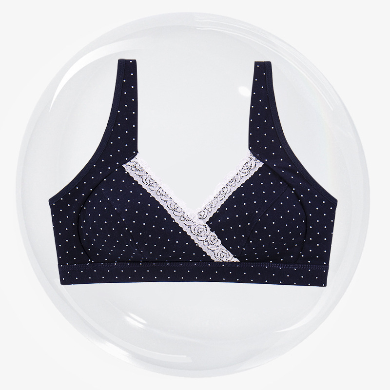 Vezeték nélküli szoptatós melltartó, pamutban gazdag anyag (90–95%), közepesen formázott kosarak, hátul három soros záródással, szoptatáshoz