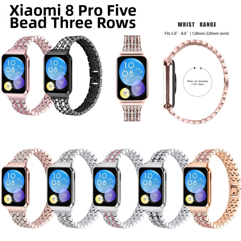 Kovová zliatina remienok na smart hodinky pre Xiaomi 8/9 Pro a Redmi 4/5, dizajn s piatimi korálkami v troch radoch, šírka 20 mm, hmotnosť 50 g