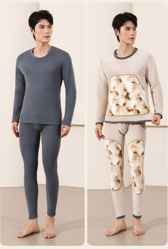 Set de termice pentru bărbați cu patch Mink Velvet – strat de bază din poliester extra gros, antibacterian, cald, fără cusături