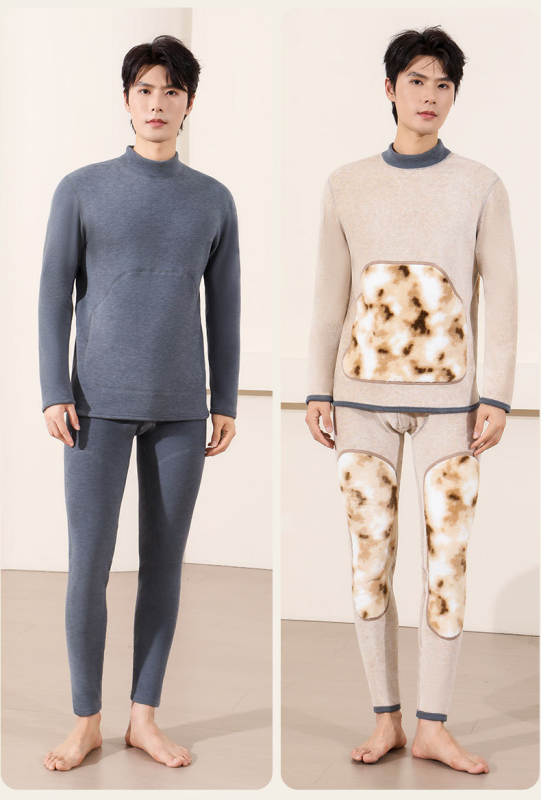 Set de termice pentru bărbați cu patch Mink Velvet – strat de bază din poliester extra gros, antibacterian, cald, fără cusături