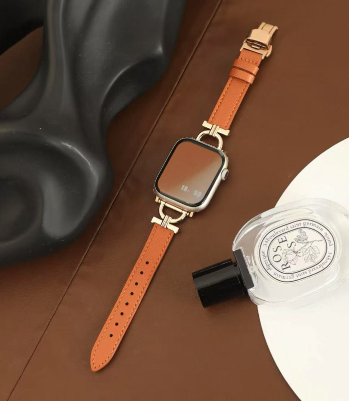 Kožni kaiš za Apple Watch S10, 22 mm, metalna D kopča, leptir kopča, ženski stil
