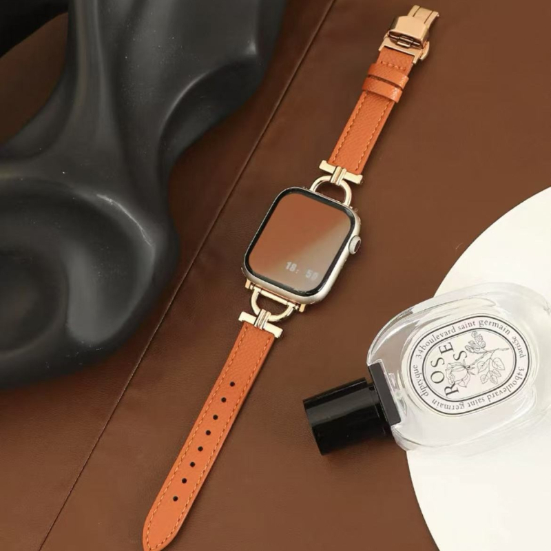 Kožni kaiš za Apple Watch S10, 22 mm, metalna D kopča, leptir kopča, ženski stil