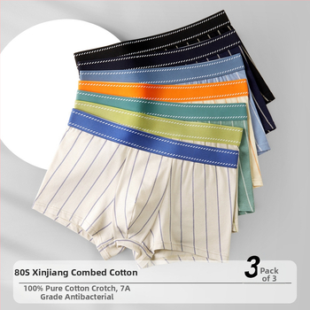 Boxeri pentru bărbați din bumbac, talie medie, tricot, în dungi, respirabili