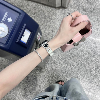 Remen za sat od krokodilske kože s motivom četiri lista za Apple Watch (prirodna koža; kopča s pinom; prilagođene veličine sučelja; minimalistički stil)