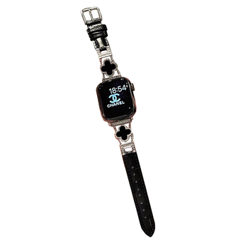 Remen za sat od krokodilske kože s motivom četiri lista za Apple Watch (prirodna koža; kopča s pinom; prilagođene veličine sučelja; minimalistički stil)