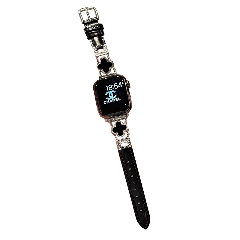 Remen za sat od krokodilske kože s motivom četiri lista za Apple Watch (prirodna koža; kopča s pinom; prilagođene veličine sučelja; minimalistički stil)