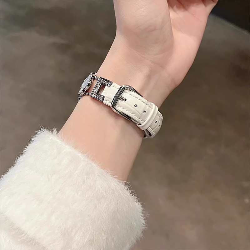 Remen za sat od krokodilske kože s motivom četiri lista za Apple Watch (prirodna koža; kopča s pinom; prilagođene veličine sučelja; minimalistički stil)