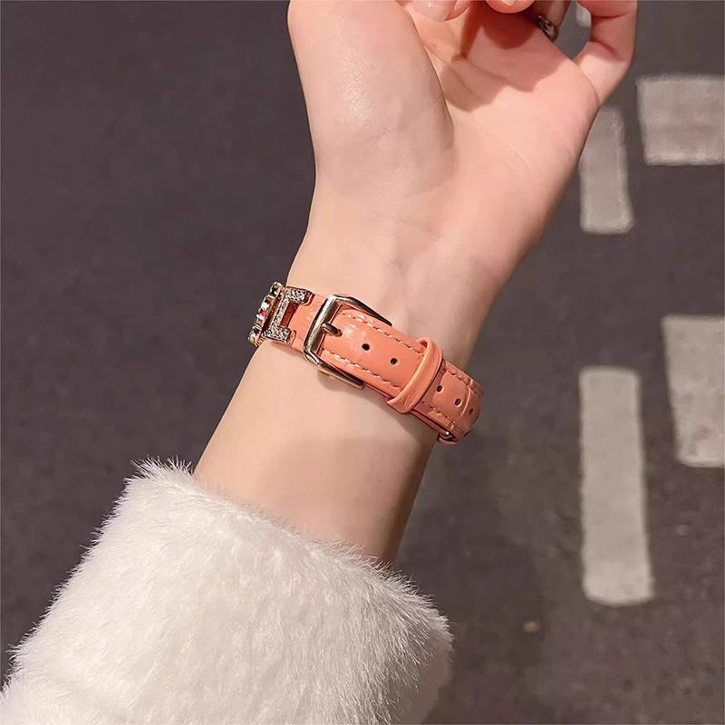 Remen za sat od krokodilske kože s motivom četiri lista za Apple Watch (prirodna koža; kopča s pinom; prilagođene veličine sučelja; minimalistički stil)