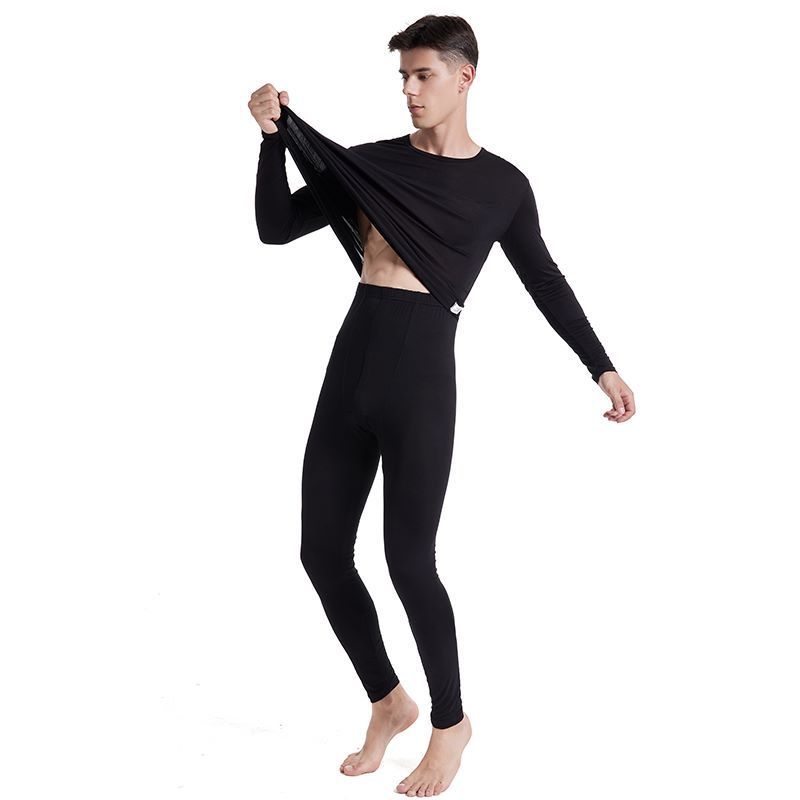 Set termic din modal pentru bărbați: top cu mânecă lungă și pantaloni, culoare solidă, grosime moderată 161–180 g/m², modelare corp, antistatice, cald.