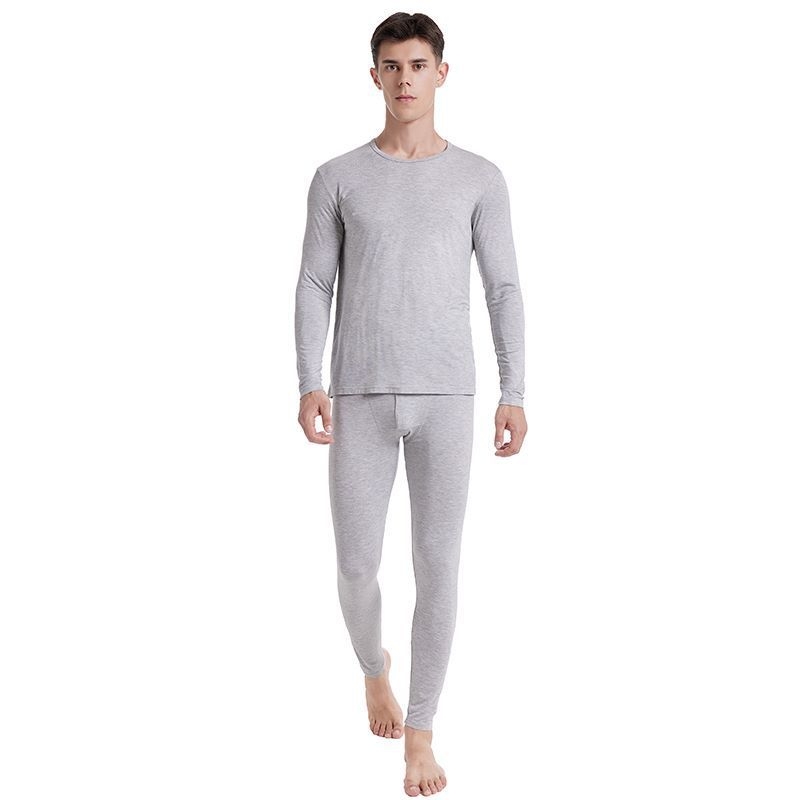 Set termic din modal pentru bărbați: top cu mânecă lungă și pantaloni, culoare solidă, grosime moderată 161–180 g/m², modelare corp, antistatice, cald.