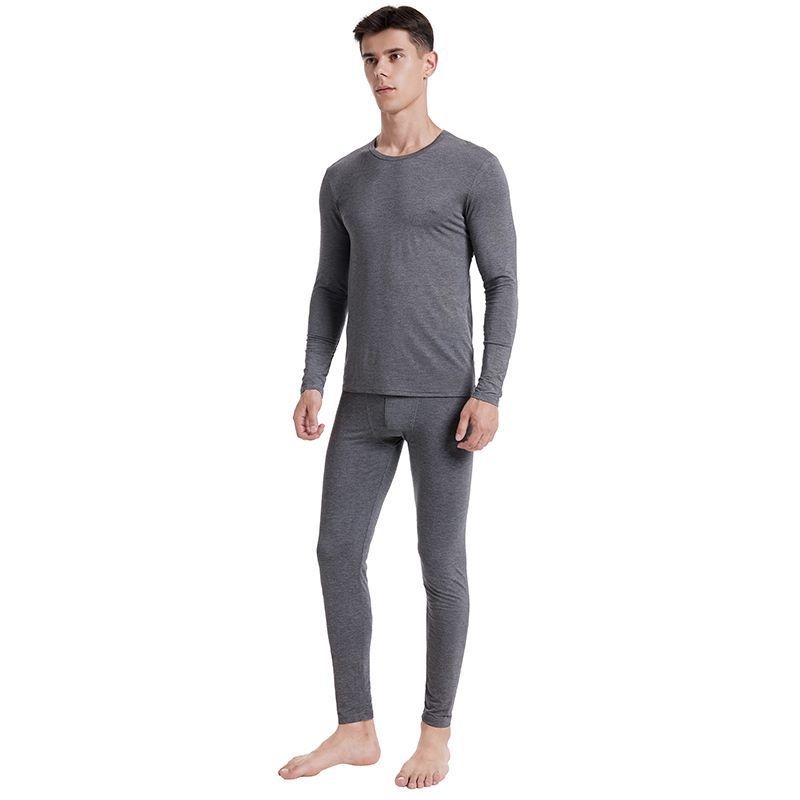 Set termic din modal pentru bărbați: top cu mânecă lungă și pantaloni, culoare solidă, grosime moderată 161–180 g/m², modelare corp, antistatice, cald.