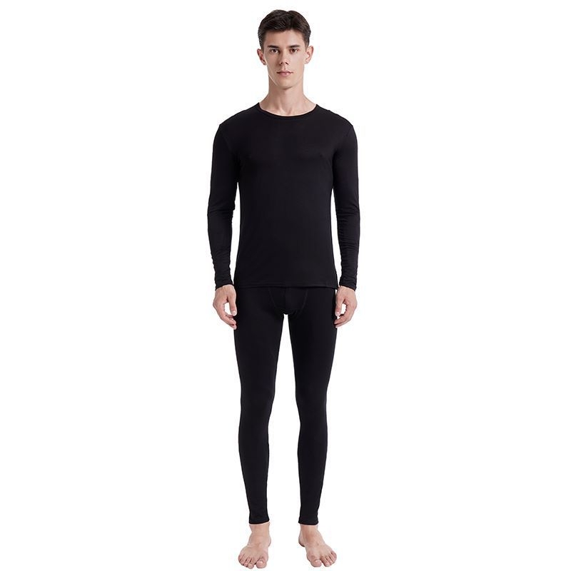 Set termic din modal pentru bărbați: top cu mânecă lungă și pantaloni, culoare solidă, grosime moderată 161–180 g/m², modelare corp, antistatice, cald.
