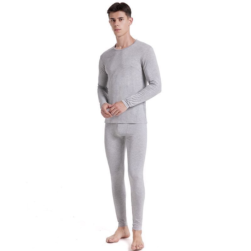 Set termic din modal pentru bărbați: top cu mânecă lungă și pantaloni, culoare solidă, grosime moderată 161–180 g/m², modelare corp, antistatice, cald.