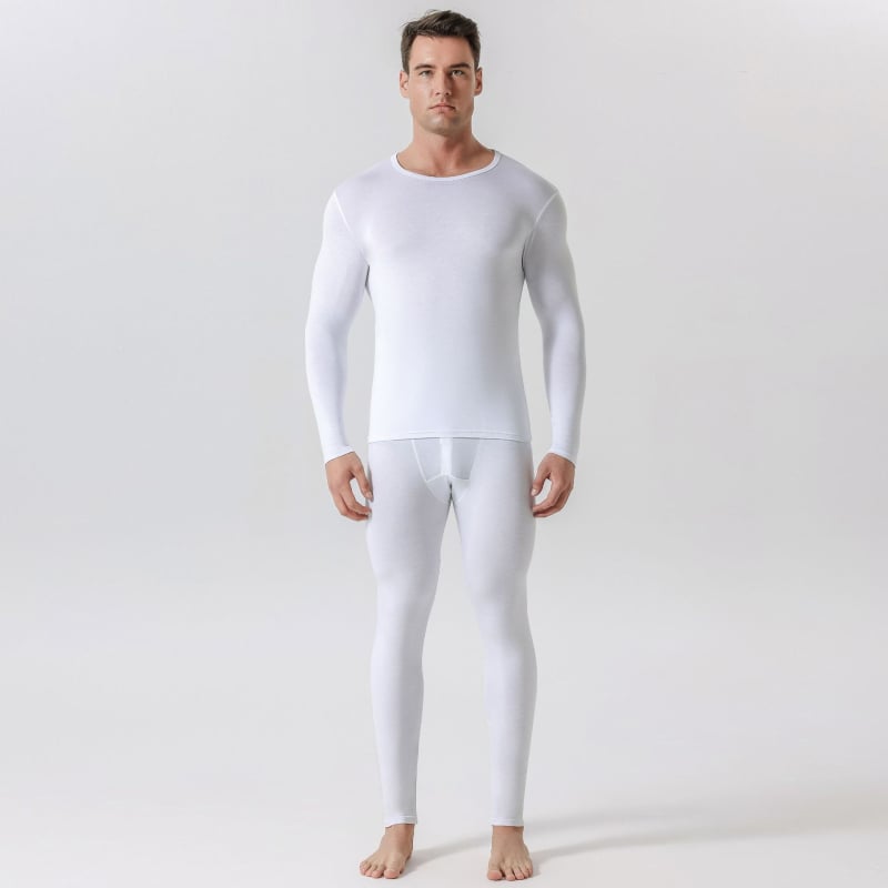 Set termic din modal pentru bărbați: top cu mânecă lungă și pantaloni, culoare solidă, grosime moderată 161–180 g/m², modelare corp, antistatice, cald.