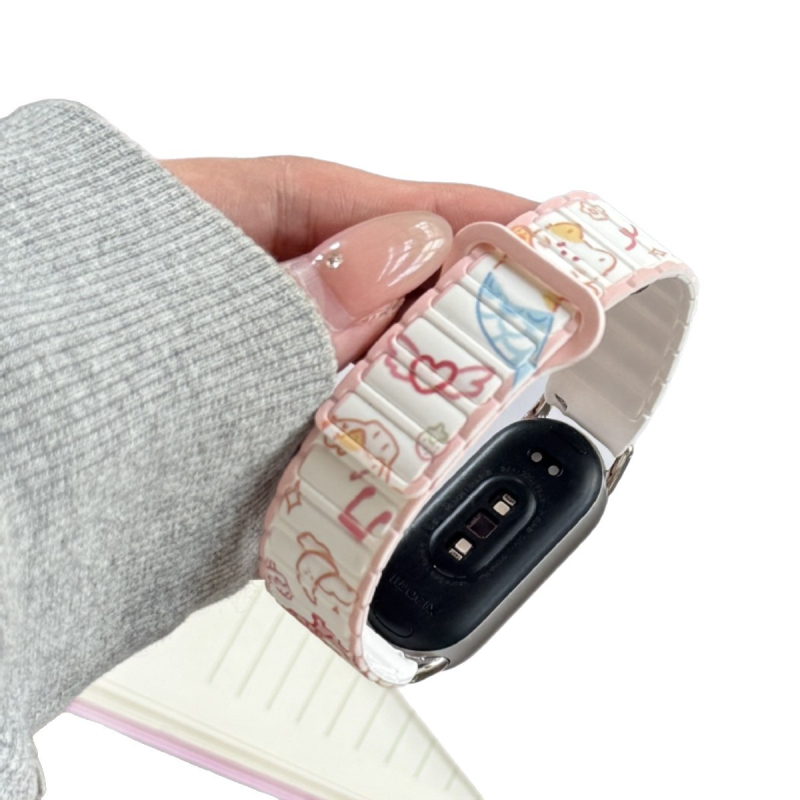 Brățară din silicon Cartoon Cat pentru Xiaomi: brand SH; compatibilă cu Xiaomi Band 9/10, Xiaomi 8 Pro, Redmi Watch 4/5; lansare 2025; cataramă magnetică