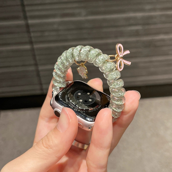 Bandă elastică pentru păr cu nod fluture strălucitor, interfață 12 mm, buclă simplă, compatibilă cu brățările Apple Watch, stil fashion