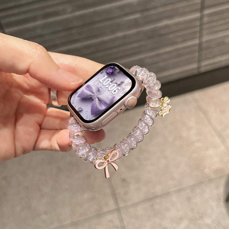 Bandă elastică pentru păr cu nod fluture strălucitor, interfață 12 mm, buclă simplă, compatibilă cu brățările Apple Watch, stil fashion