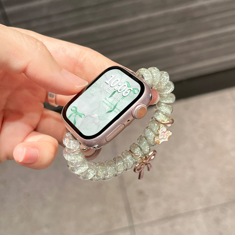 Bandă elastică pentru păr cu nod fluture strălucitor, interfață 12 mm, buclă simplă, compatibilă cu brățările Apple Watch, stil fashion