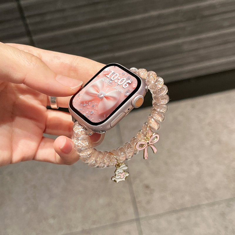 Bandă elastică pentru păr cu nod fluture strălucitor, interfață 12 mm, buclă simplă, compatibilă cu brățările Apple Watch, stil fashion