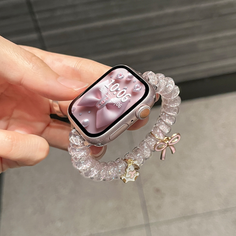 Bandă elastică pentru păr cu nod fluture strălucitor, interfață 12 mm, buclă simplă, compatibilă cu brățările Apple Watch, stil fashion