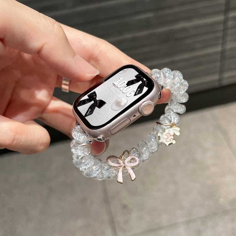 Bandă elastică pentru păr cu nod fluture strălucitor, interfață 12 mm, buclă simplă, compatibilă cu brățările Apple Watch, stil fashion