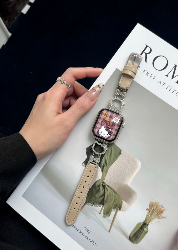 Hello Kitty metalno-kožna hibridna narukvica za sat, kompatibilna s Apple Watch i Redmi Watch 4/5