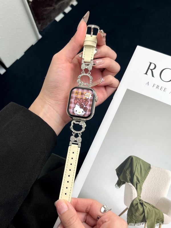 Hello Kitty metalno-kožna hibridna narukvica za sat, kompatibilna s Apple Watch i Redmi Watch 4/5