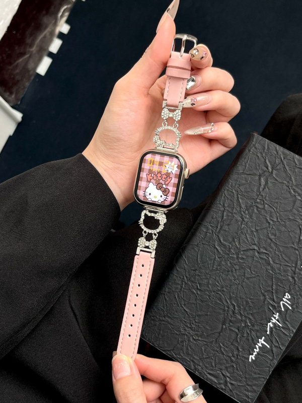 Hello Kitty metalno-kožna hibridna narukvica za sat, kompatibilna s Apple Watch i Redmi Watch 4/5