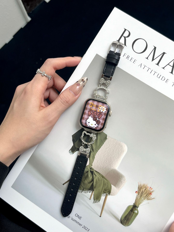 Hello Kitty metalno-kožna hibridna narukvica za sat, kompatibilna s Apple Watch i Redmi Watch 4/5