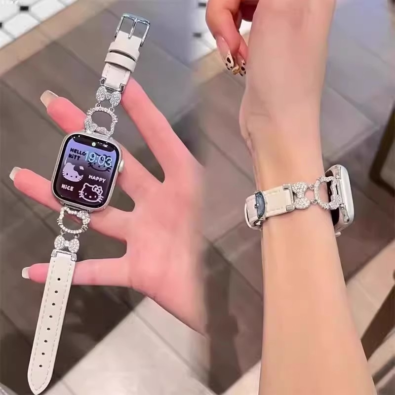 Hello Kitty metalno-kožna hibridna narukvica za sat, kompatibilna s Apple Watch i Redmi Watch 4/5