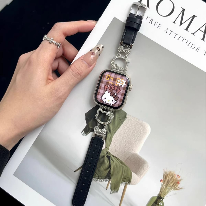 Hello Kitty metalno-kožna hibridna narukvica za sat, kompatibilna s Apple Watch i Redmi Watch 4/5