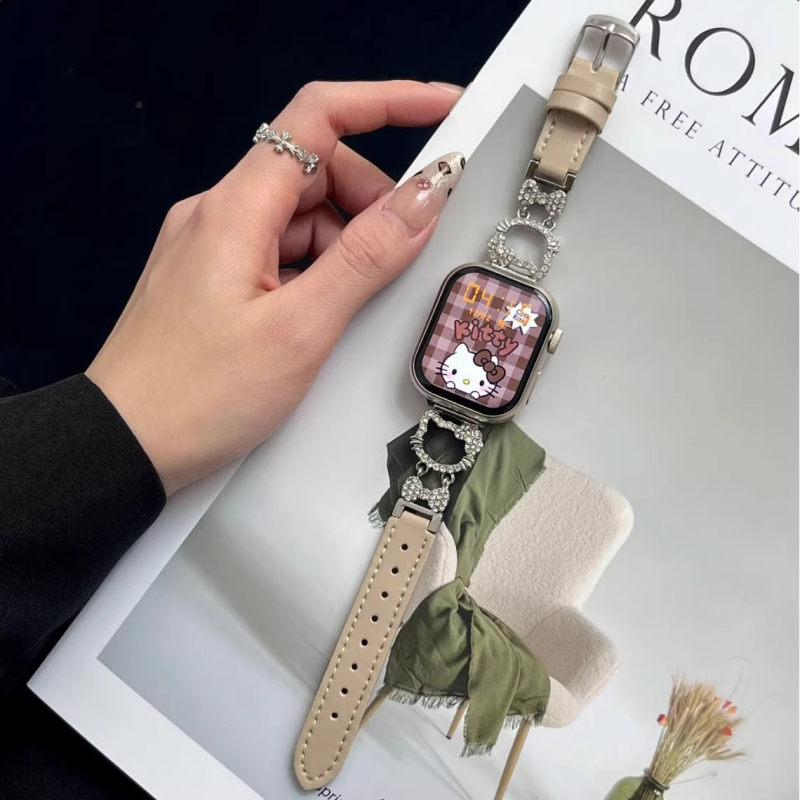 Hello Kitty metalno-kožna hibridna narukvica za sat, kompatibilna s Apple Watch i Redmi Watch 4/5