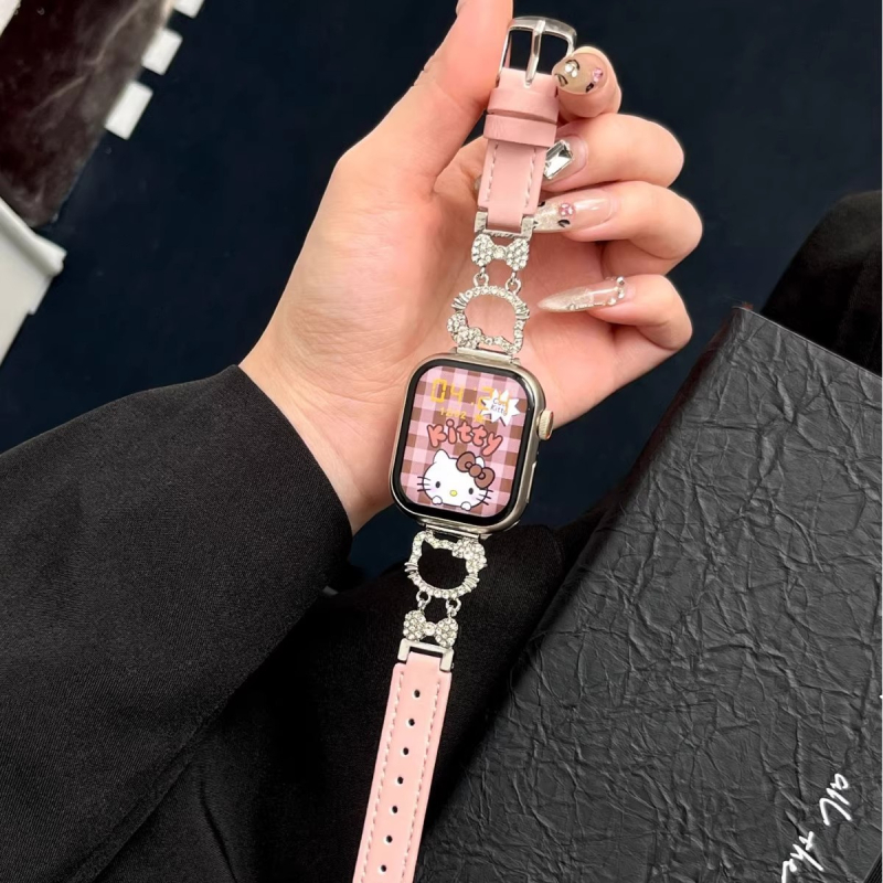 Hello Kitty metalno-kožna hibridna narukvica za sat, kompatibilna s Apple Watch i Redmi Watch 4/5