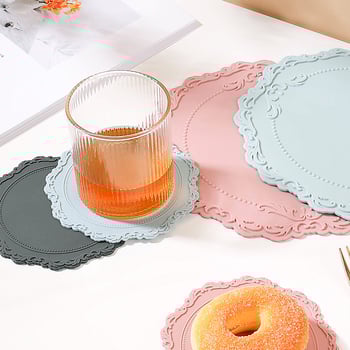 Silikoonist laualaluse matt, ümmargune, lillemustriga, Põhjamaade stiil, soojusisolaator