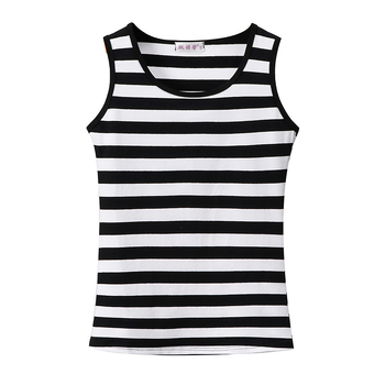 Tricou damă fără mâneci, în dungi, Slim‑fit, amestec din bumbac-elastan, bretele duble