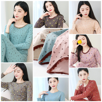 Set de lenjerie termică din bumbac 100% pentru toamnă — top pulover cu guler rotund și pantaloni, unic strat, greutate medie, 95–100% bumbac, pentru adolescente