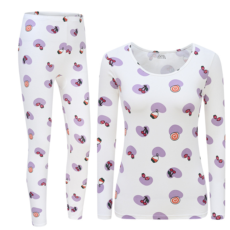 Set de lenjerie termică din bumbac 100% pentru toamnă — top pulover cu guler rotund și pantaloni, unic strat, greutate medie, 95–100% bumbac, pentru adolescente