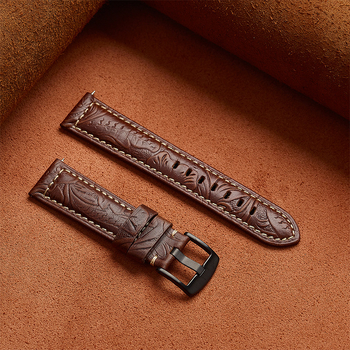 Olang universālā pulksteņa siksna — pirmās pakāpes liellādas āda ar eļļas-vaska apdari, Tang stila gravēta āda, īsta āda, oriģinālais dizains, saderīga ar viedpulksteņiem